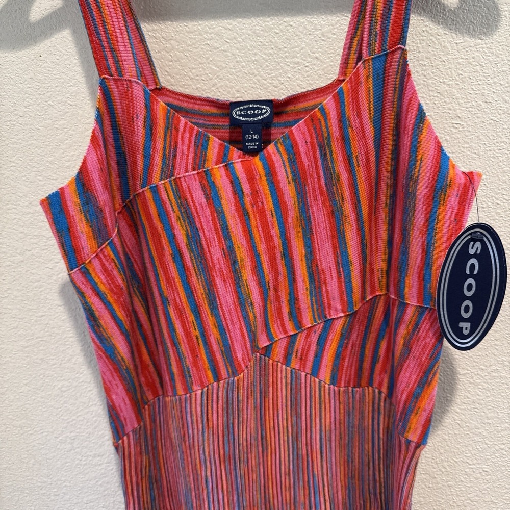 Scoop Knit Midi Dress Sheath Womens L Multicolor Stripe Mod Groovy Retro NWT - Picture 2 of 5